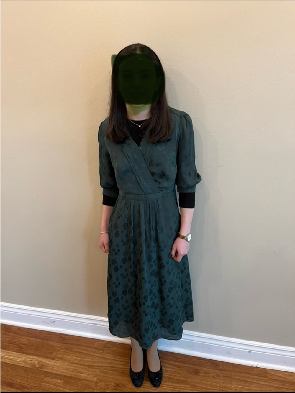 Textured Dark Green Wrap-Style Midi Dress- ready to negotiate!!!!